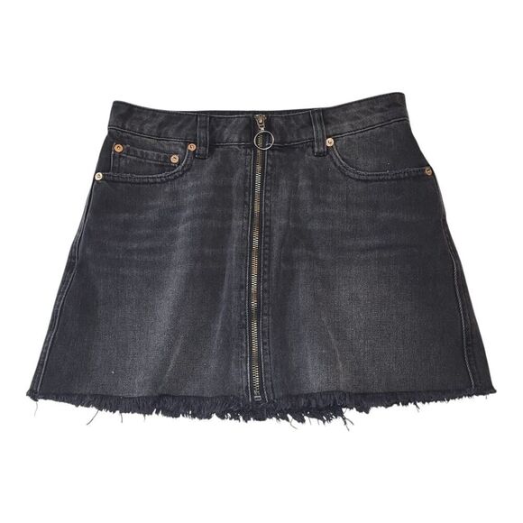 NEW We the Free Size 0 Black All Cotton Denim Mini Skirt Front Silver Zipper - Picture 4 of 12